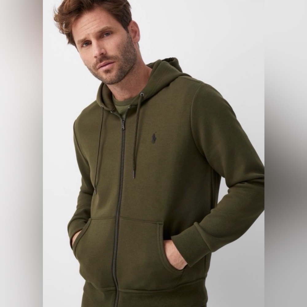 Polo Ralph Lauren Men's M Double Knit Full Zip Hoodie Olive Green - Picture 4 of 6